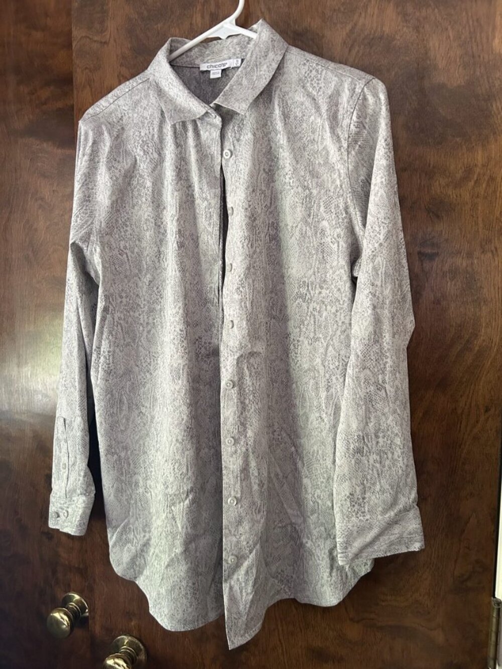 Chico's Grey Snakeskin Print Button-Down Shirt